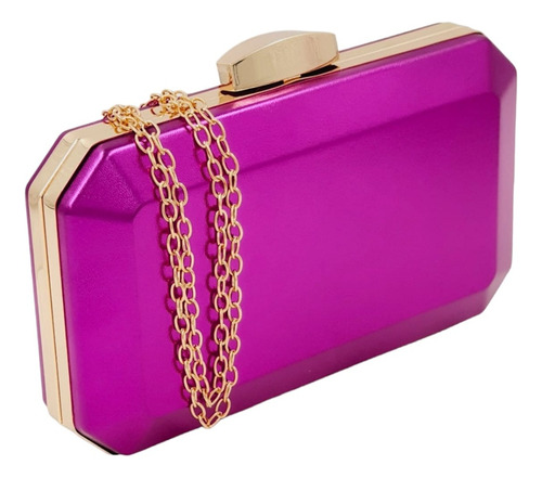 Carteira Bolsa De Festa Fucsia Clutch Metalizada Tipo Couro Cor Fúcsia Fecho Dourado