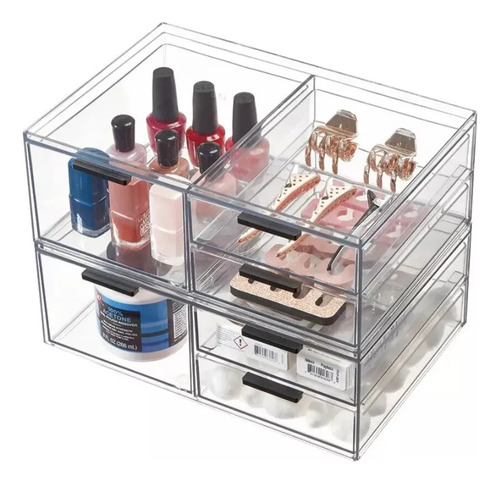 5 Organizadores Apilables Maquillaje Cosméticos Con Cajón Color Transparente