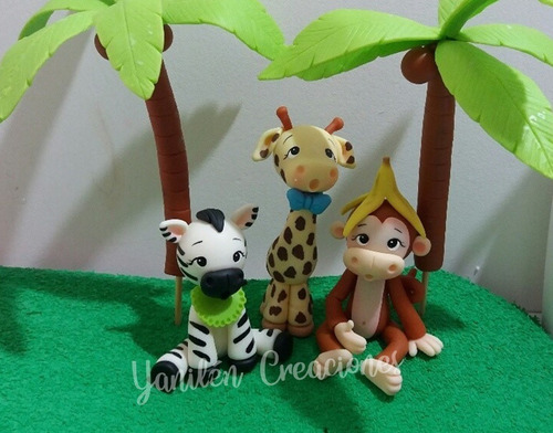 Imagen 1 de 8 de Animales De La Selva Adorno Para Torta Porcelana Fría