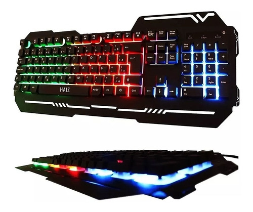 Teclado Gamer Haiz Iluminacao Luz Led Base Metal Hz-539 Cor de teclado 3 Cores Idioma Português Brasil