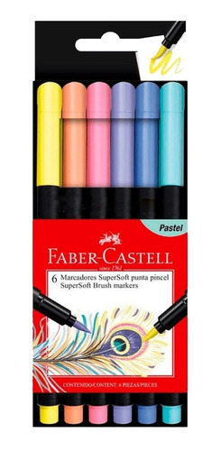 Set 6 Marcadores Faber Castell Supersoft Pastel Punta Pincel