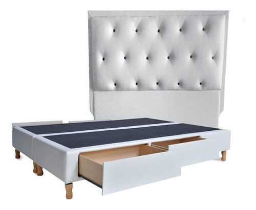 Imagen 1 de 9 de Sommier Cama C/cajones + Respaldo Capitone 2 Plazas 140x190