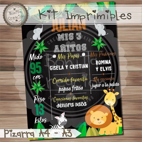 Kit Imprimible Pizarra Selva - Cumple/baby Shower