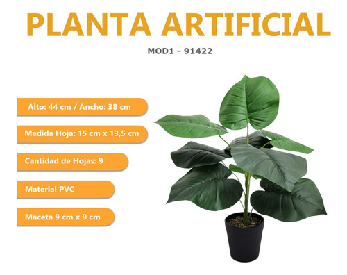 Planta Artificial Con Maceta Hojas Jardin Interior M2 Sheshu - Mod 1