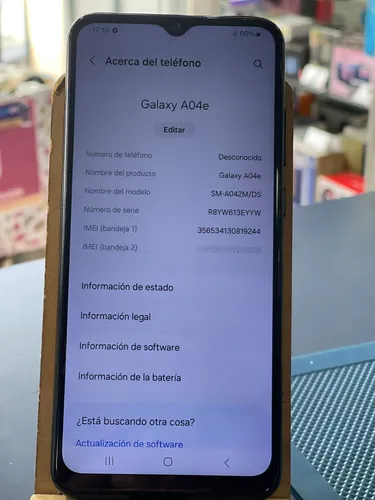 Celular Samsung A04e Usado Excelente Con Lamina Antiespia Azul Oscuro