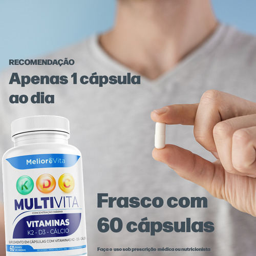 Vitamina K2 D3 Cálcio Multivitamínico 800mg 2 Meses Original Sem Sabor