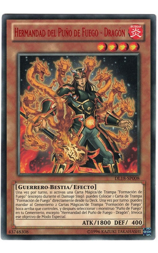 Yugioh Brotherhood Of The Fire Fist Dragon Rare Red Dl18-sp0