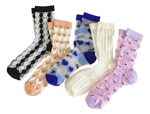 Calcetines Transparentes Para Mujer,5pcs De Verano De Encaje
