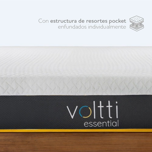 Imagen 2 de 8 de Colchón King Size Voltti Essential Hibrido, Con Resortes Pocket Y Memory Foam, No Transfiere Movimiento