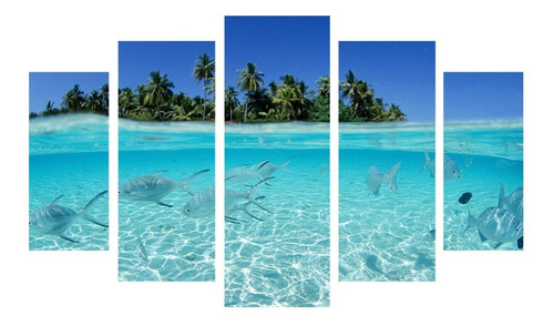 Imagen 2 de 7 de Cuadro Moderno Decorativo Madera Foto Peces Mar Oceano Hd