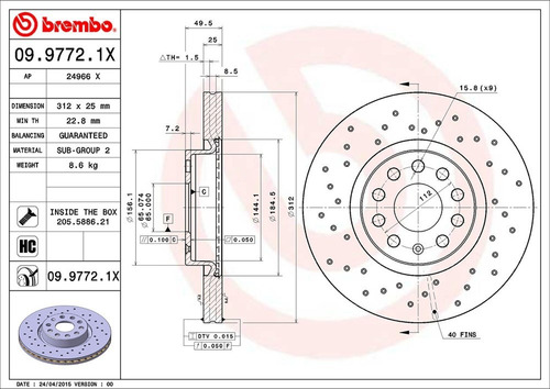 Discos Brembo Xtra Audi A3 1.2 Tfsi 2014 Delanteros Par