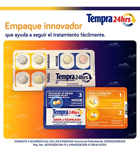 Tempra 24hrs, Para Gripa Y Resfriado, Caja Con 24 Tabletas