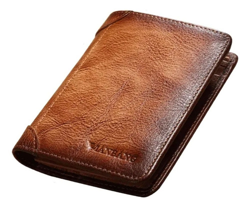 Manbang-billetera Cuero Genuino Rfid Hombre, Cartera Triple