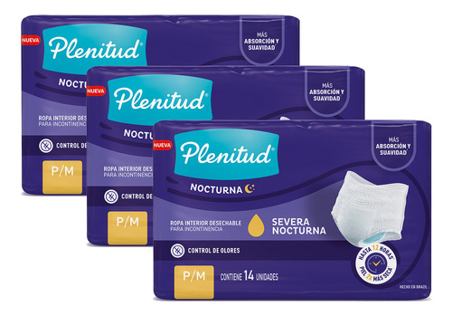 Plenitud Nocturna Ropa Interior Desechable X14 Pack X3 Un Talle Pequeño/Mediano