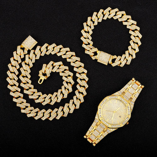 Collar+reloj+pulsera Hip Hop Miami Curb Ice Out Cubano Ch