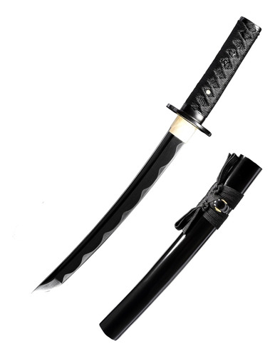 Katana Corta Tanto Samurai Hoja Negra Afilada Acero Resorte