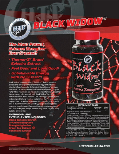 Quemador De Grasa Black Widow De Hi Tech Pharmaceuticals Usa Sin Sabor