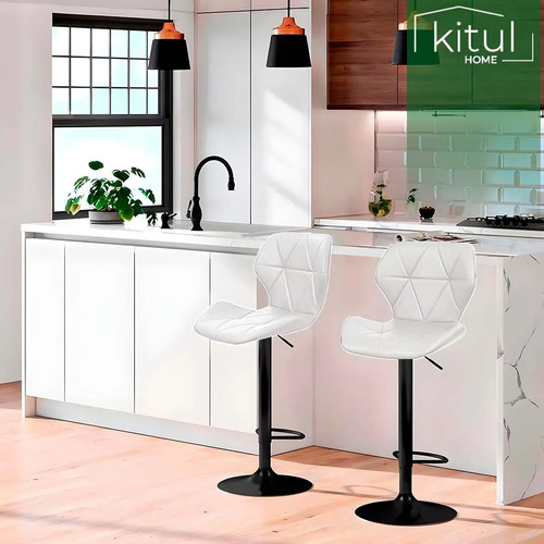 Set 2 Bancos De Cocina Barra Silla Taburete Capitonado Alto Acolchado Color Blanco