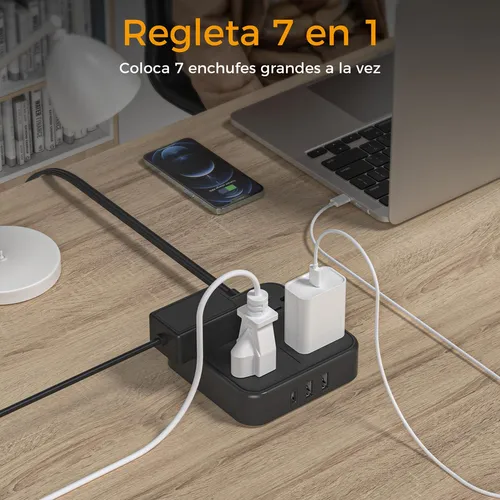 An Enchufe Plano Ultrafino Power Strip De 3 M, 4 Salidas, 1