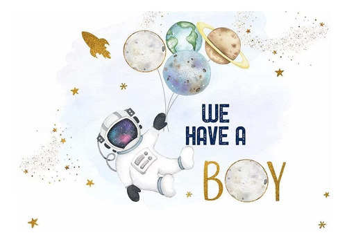 Telon Fondo Para Baby Shower Astronauta Galaxia Planeta Ingl