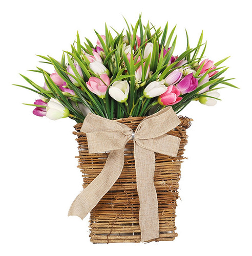 Spring Wreath Fake Floral Basket Hanging Ornament Para Home