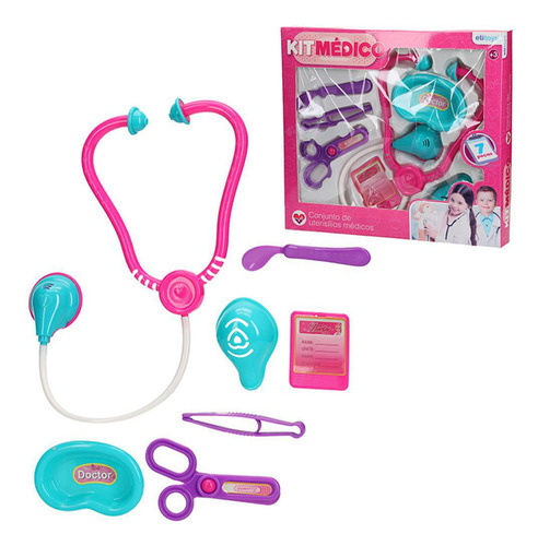 Kit Medico Infantil Com Estetoscopio E Acessorios 7 Pecas