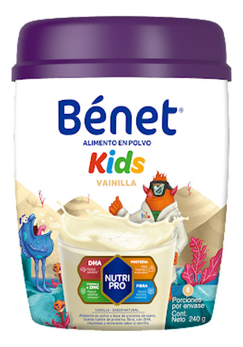 Alimento En Polvo Benet Kids Vainilla Tarro X 240 Gr