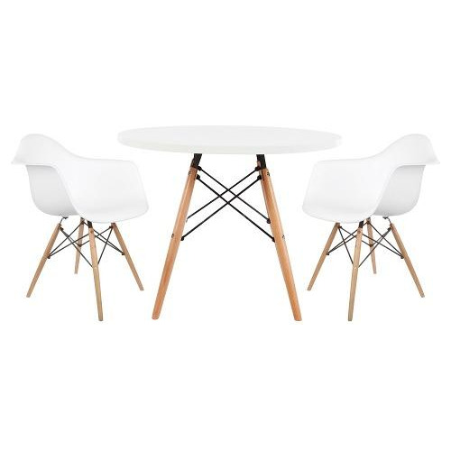 Juego Comedor Eames Mesa Redonda 120cm + 2 Sillas Apoyabrazo