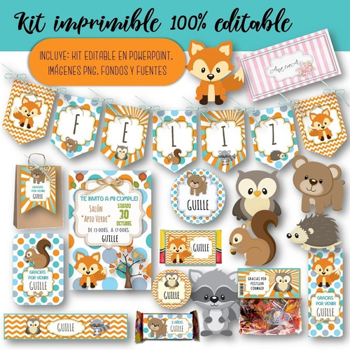 Kit Imprimible Animalitos Del Bosque 100% Editable Mod.5