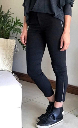 Pantalón Calza Elena Negro Opaco Con Cierres Negro (0019)