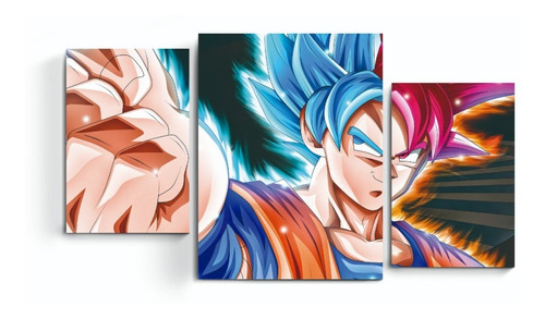 Cuadro Triptico Goku Super Saiyajin Dios Blue Dragon Ball | MercadoLibre