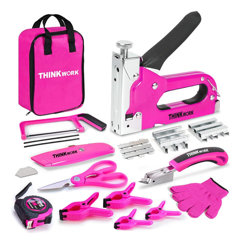 Juego De Herramientas Thinkwork Pink Grapadora, 25 Piezas La