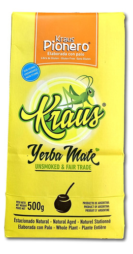 Yerba Mate Kraus Pionero Tradicional Sin Humo 500gr X15 Unid