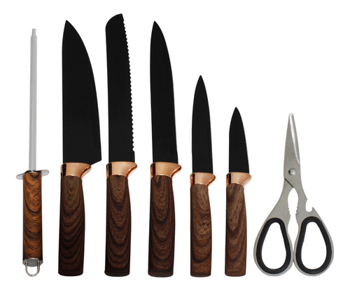 Conjunto De Facas Para Cozinha Com Suporte Giratório 8 Peças Cor Marrom