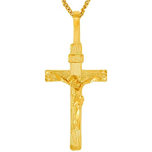 Oro Inri Crucifijo 24k Plateó Collar De Cruz Mujeres Y...