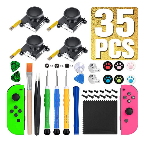 35 Piezas Kit De Reparación Con 4 Joycon Joystick Reemplazo