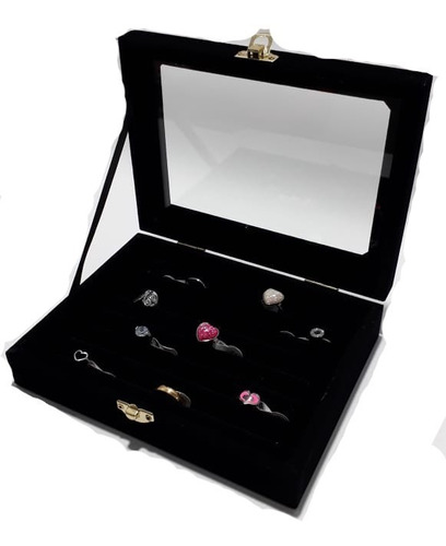 Imagen 2 de 8 de Exhibidor Porta Anillos Terciopelo Con Tapa Vidrio 32112