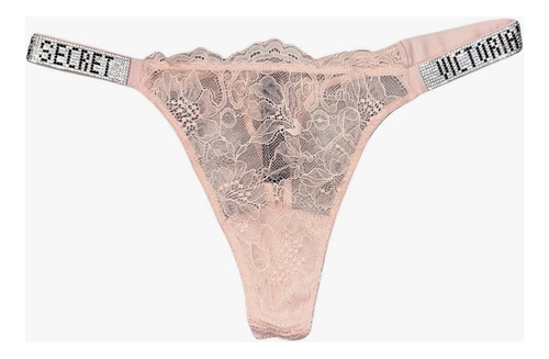 Tanga De Encaje Victoria Secret Rosado  Con Strass Talle M