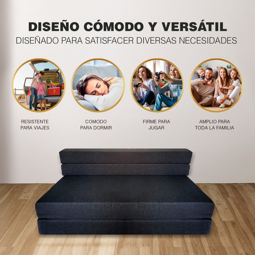 Imagen 6 de 10 de Sofá Cama Matrimonial Plegable, Colchoneta Con Soporte Firmé Color Gris Oscuro