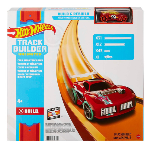 Hot Wheels Car Y Mega Track Pack Con 40 Pies De Pista, 43 Co