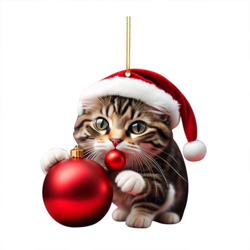 Colgante Decorativo Navideño Con Forma De Árbol Y Gato, Acrí