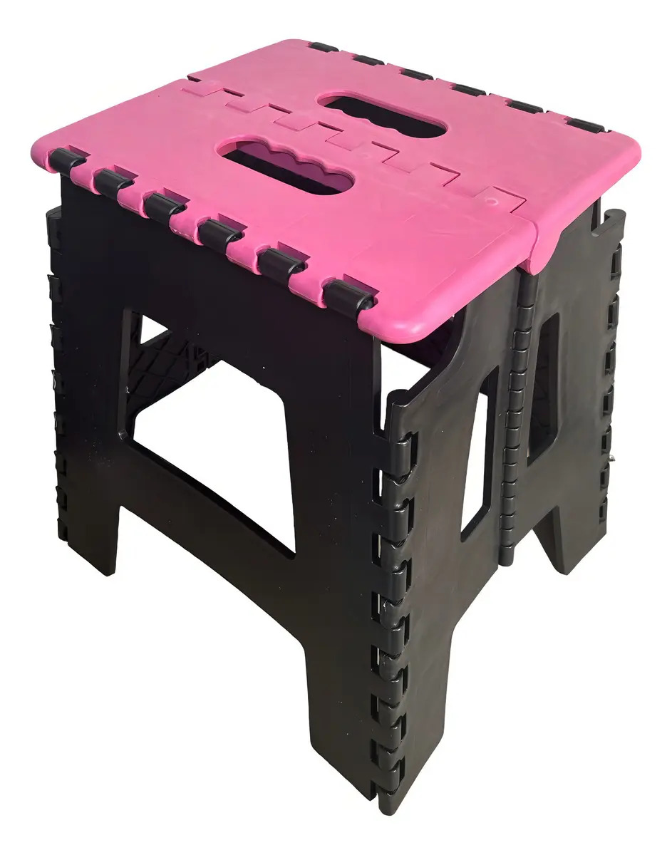 Banqueta Dobrável Portátil Plástico Rosa 100kg Banquinho