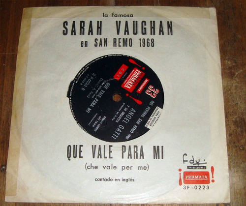Sarah Vaughan En San Remo 1968 Simple C/tapa Promo Kktus