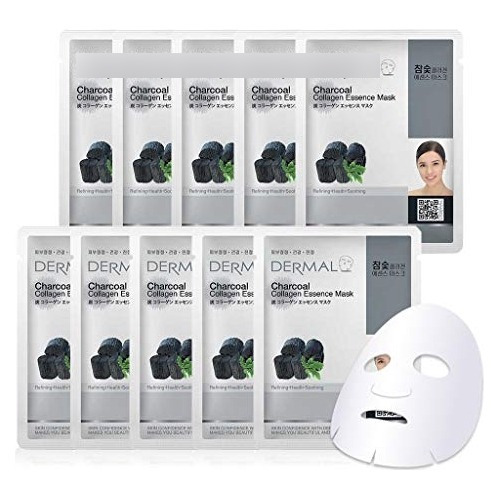 Mascarilla Facial De Carbón Y Colágeno Dermal Pack De 10