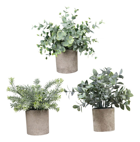 3x Plantas Artificiales En Macetas, Pequeñas Plantas