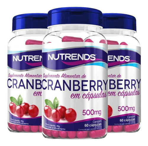 Kit 3x Cranberry 500mg 60 Cápsulas - Nutrends