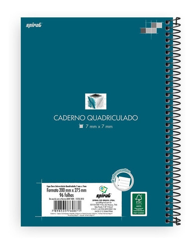 Caderno Universitário 96fls Quadriculado 7x7mm Pt 1 Un