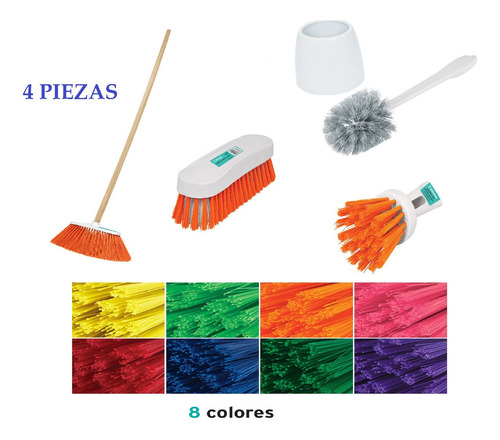 Set 4pz Soluciones Limpieza Cuidado Del Hogar Escoba Cepillo