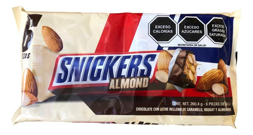 Chocolate Snickers Leche Caramelo Almendra 6 Pz 43,40g C/u
