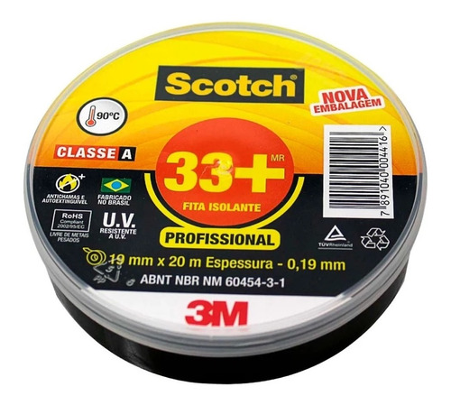 Fita Isolante 33  19x20 Metros Profissional Scotch 3m